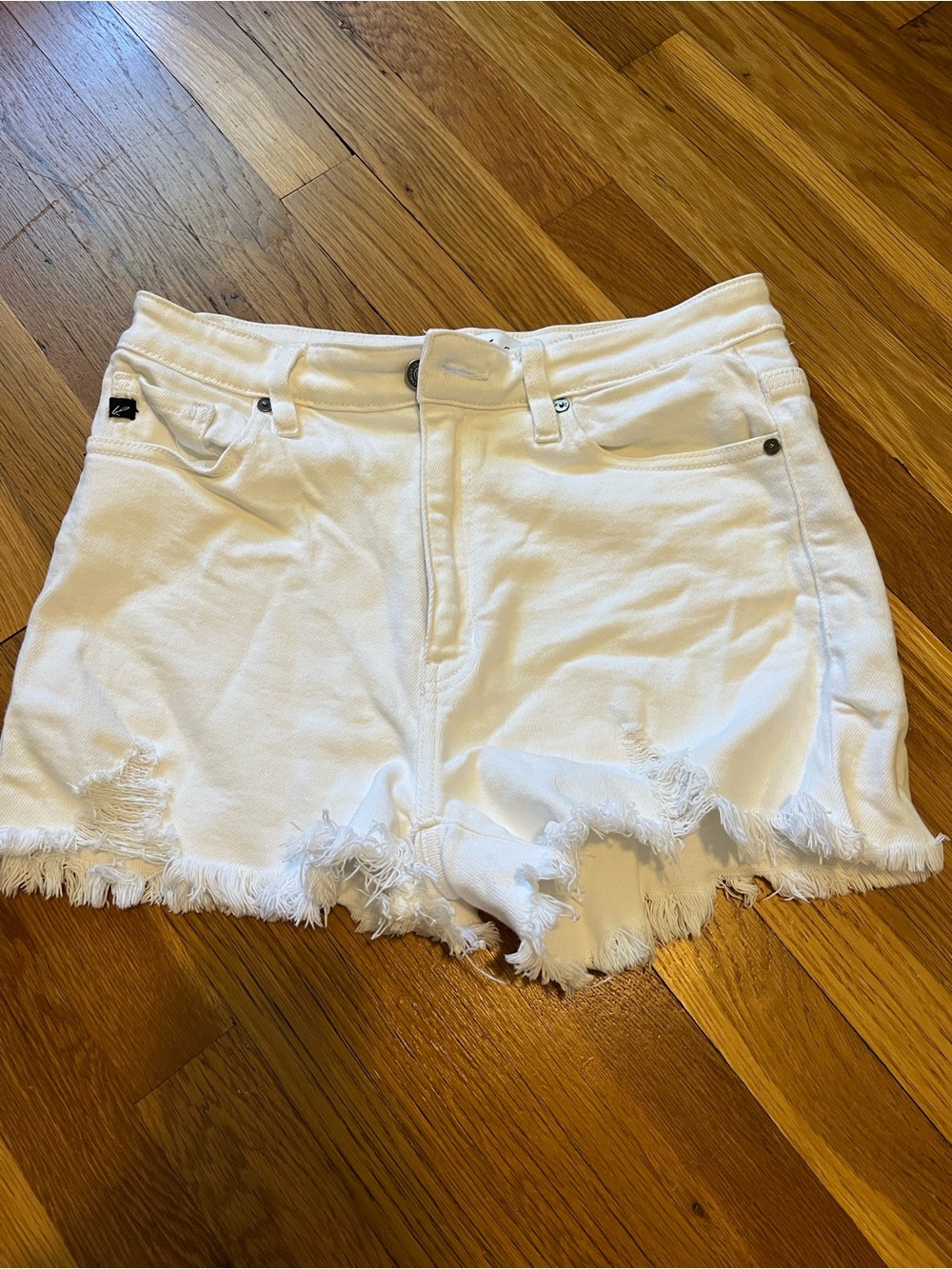 KanCan White Frayed Hem Denim Shorts